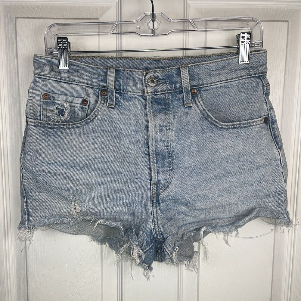 Levi’s 501 High Rise Cutoff Denim Shorts Button Fly Distressed Light Wash W28
